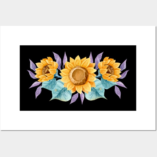 Watercolor Sunflower Border Wall Art by Mako Design 